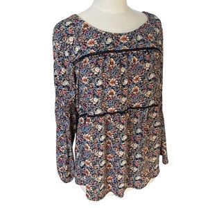 Knox Rose Floral Tassel Boho Peasant Blouse Top